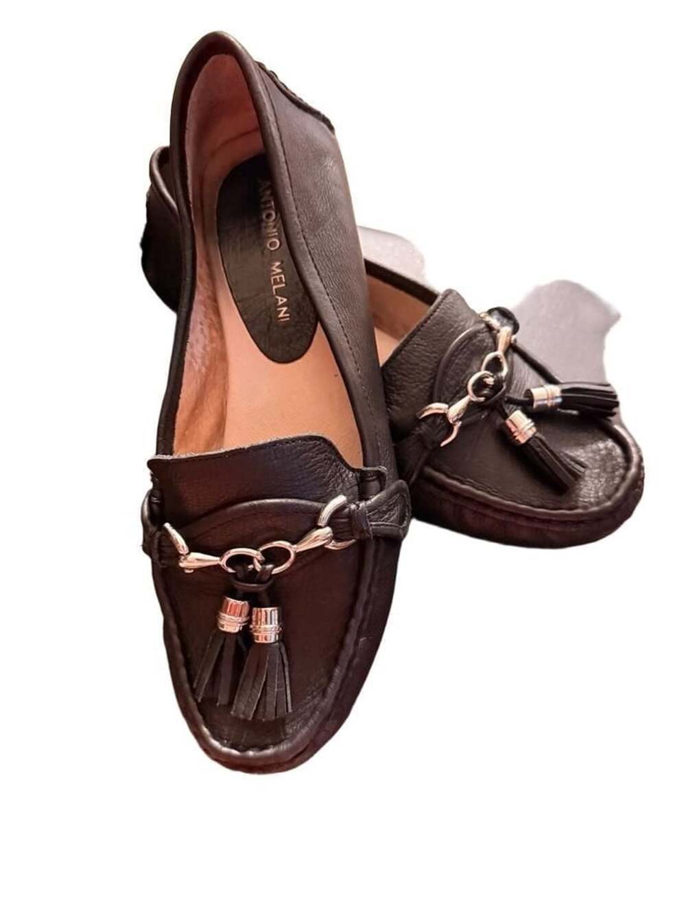 Antonio Melani Black Leather Tassel Driving Loafers